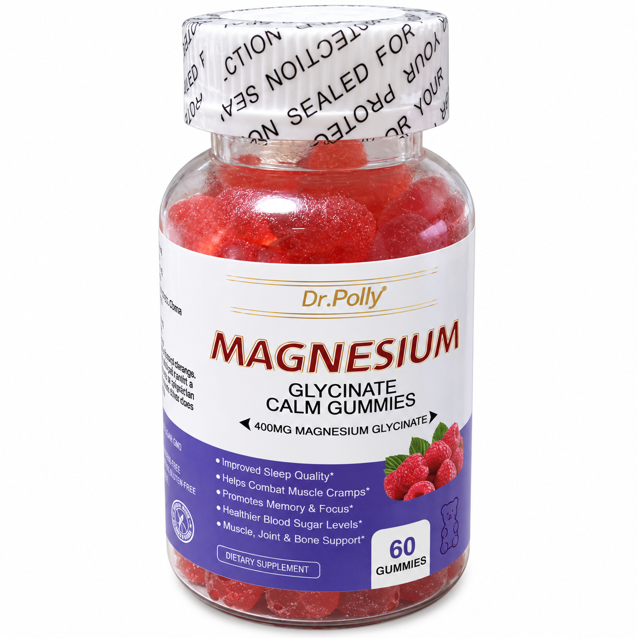 Dr.polly Magnesium Glycinate Calm Gummies, 60-count bottle