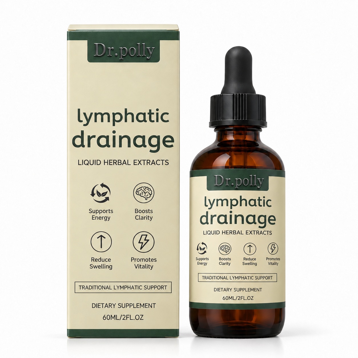 Dr.polly Lymphatic Drainage Liquid Herbal Extracts, 60 mL bottle and carton